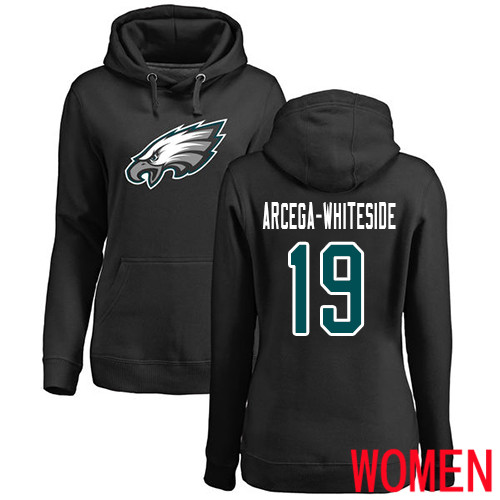 Women NFL Philadelphia Eagles #19 JJ Arcega-Whiteside Black Name and Number Logo Pullover